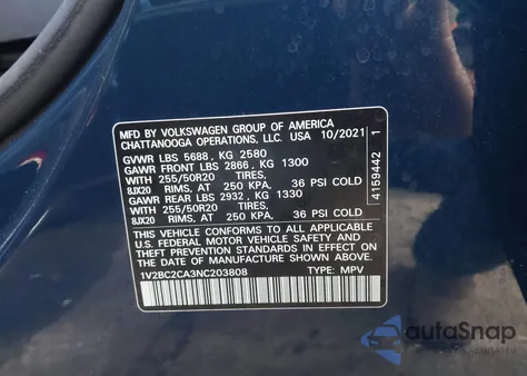 2022 Volkswagen Atlas Cross Sport 2.0T Sel z USA, uszkodzony, nr VIN 1V2BC2CA3NC203808